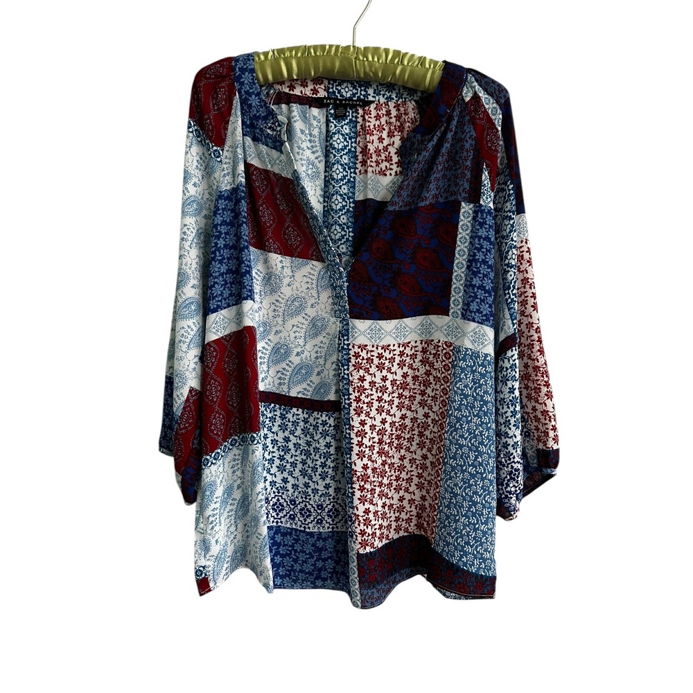 Zac & Rachel Patchwork Blouse Paisley Floral Print Bohemian Top S/C